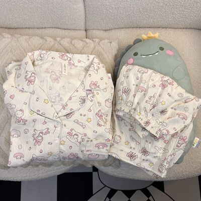 夏季棉纱感女卡通家居服两件套