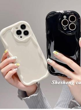 ins网红奶油纹y35m+适用vivoY78+手机壳y77e黑白色y76s波浪y73s亮