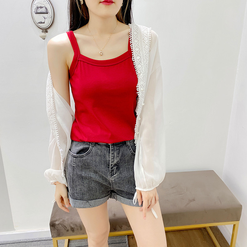 95%纯棉弹力小背心一体胸垫内衣短款遮副乳吊带女新款夏内搭打底