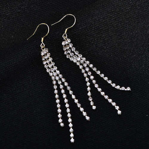 水晶流苏韩国气质显脸瘦纯银耳钩