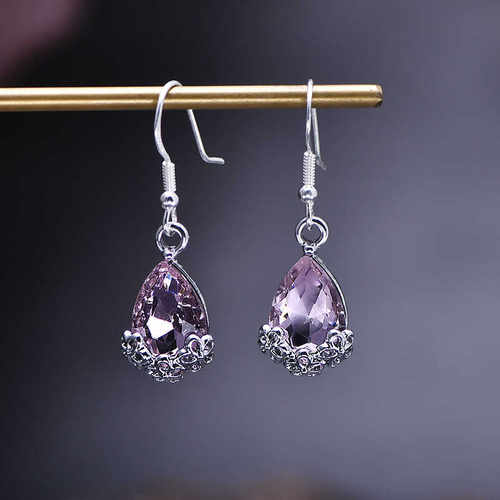 复古一见倾心水滴花朵99足银耳钩