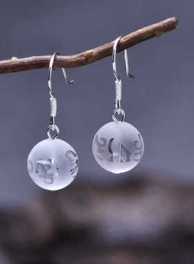 六字真言s990纯银耳环本命年红色新款国潮水晶玛瑙高级感耳饰男女