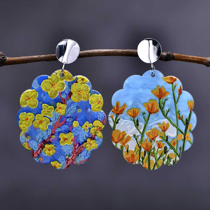 纯银法式油画浮雕耳钉