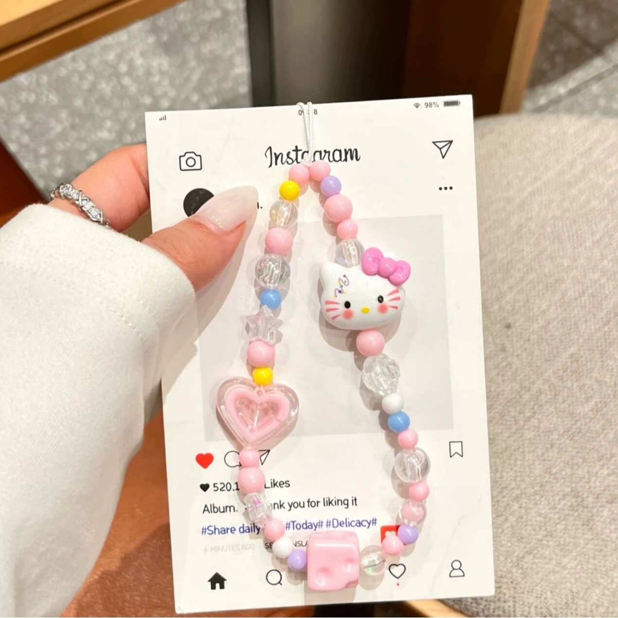 新款KT猫少女款手机挂件甜美可爱手工手机链条钥匙扣挂绳挂饰批发