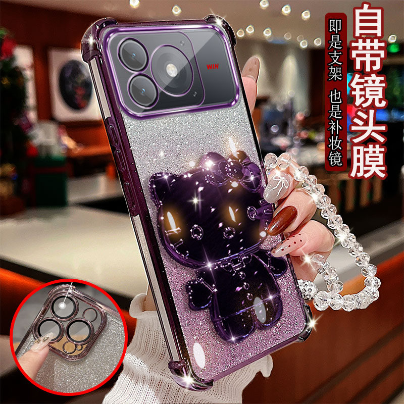 适用于荣耀Win Turbo2手机壳BRS-AN00小猫支架镜子四角防摔套镜头全包网红女款时尚奢华风新款四角加厚软硅胶