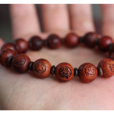 红檀木雕刻甲乙丙丁戊属相手串