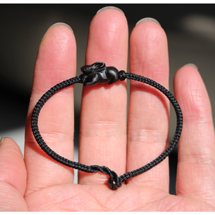 超小生肖手链黑檀木生肖吊坠兔子黑色属相鼠牛虎龙蛇马羊猴鸡狗猪