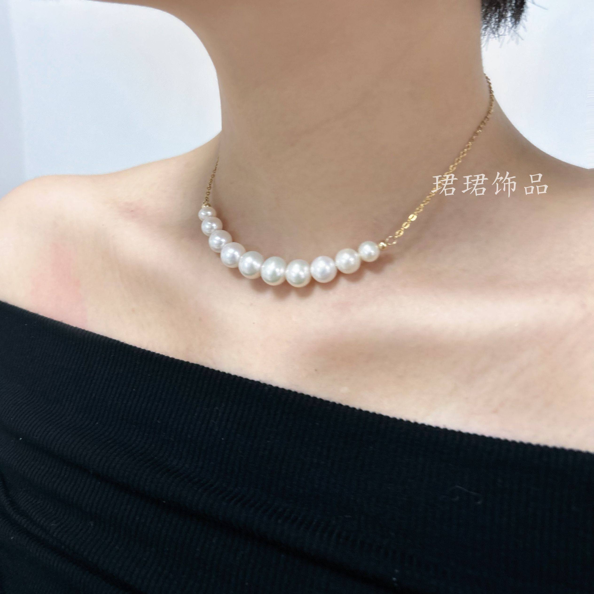 新甲状腺术后遮疤痕天然淡水珍珠女锁骨短款项链925纯银简约时尚