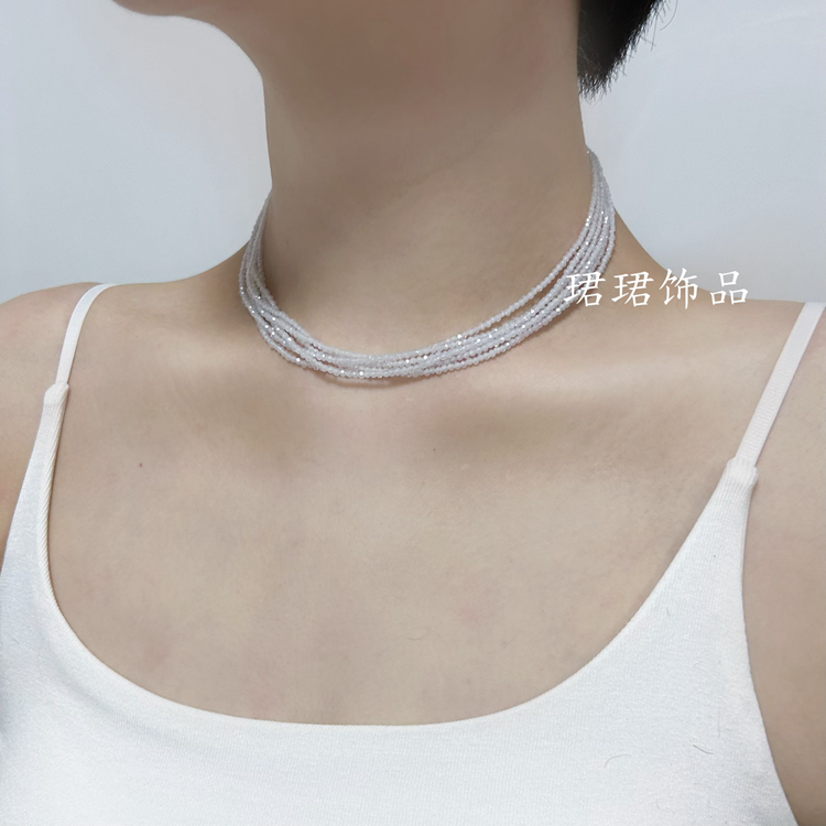 甲状腺术后遮挡疤痕锁骨项链天然黑白水晶流苏款原创设计简单女款