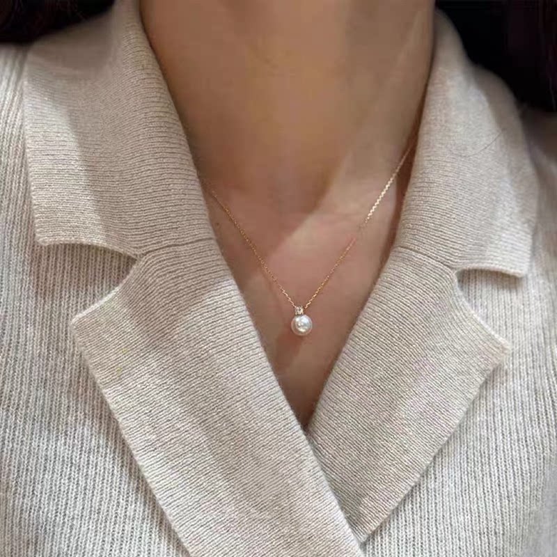 新品天然淡水面包珍珠戴妃钻单颗吊坠女锁骨颈链轻奢小众百搭叠戴