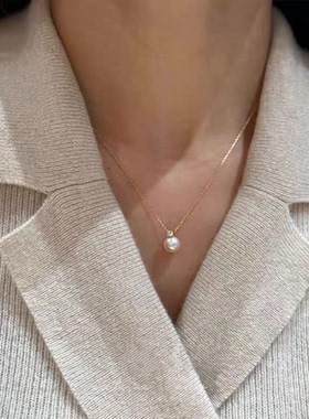 新品天然淡水面包珍珠戴妃钻单颗吊坠女锁骨颈链轻奢小众百搭叠戴