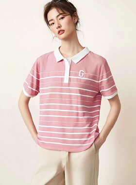 特价清仓雅可yakoko短袖冰棉T恤衫新款2A307女士翻领宽松时尚女装