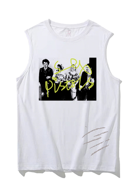 复古朋克sex pistols 性手枪 破坏刀割做旧破洞纯棉无袖坎肩背心T
