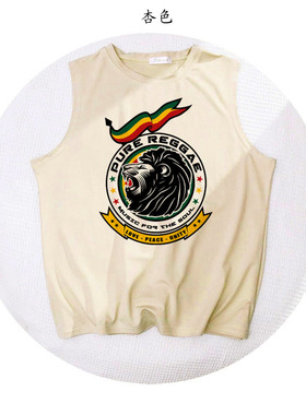 reggae rock 雷鬼 红黄绿复古摇滚乐队夏季莫代尔无袖坎肩背心T恤