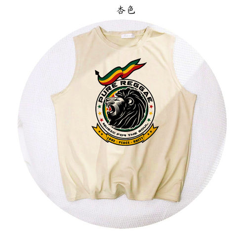 reggae rock 雷鬼 红黄绿复古摇滚乐队夏季莫代尔无袖坎肩背心T恤