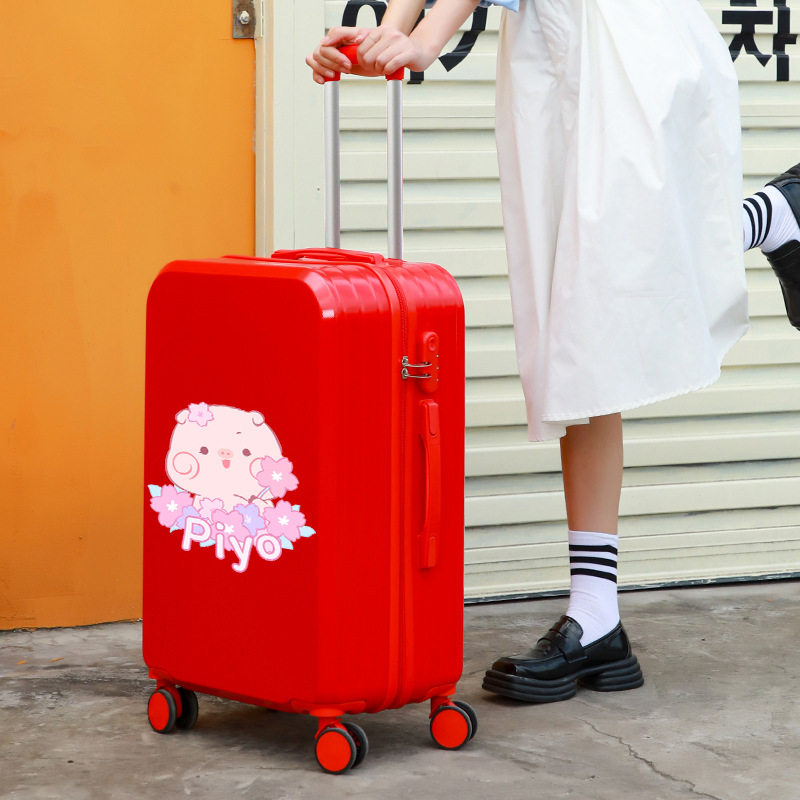 行李箱红色结婚新娘男女孩高中大学生20寸24拉杆旅行piyo皮哟小猪