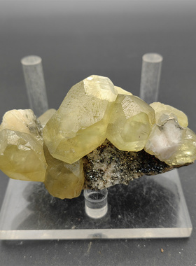 L118天然淡黄色方解石矿物晶体矿标原石硫铁观赏石摆件calcite