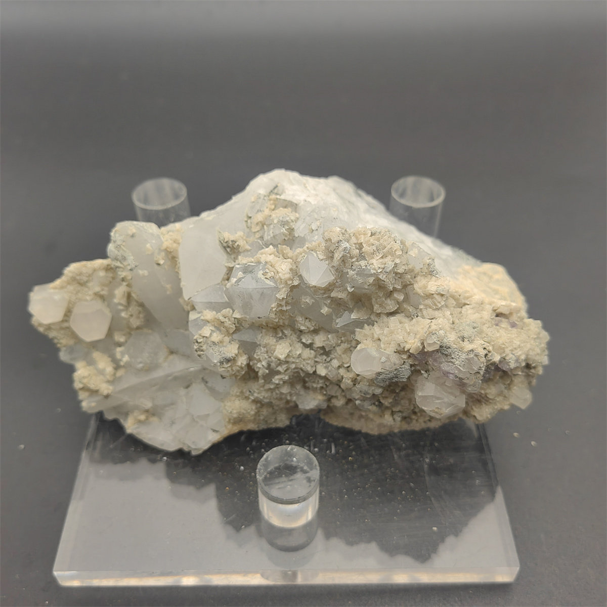 L125天然水晶共生方解石矿物晶体矿标原石观赏石摆件calcite
