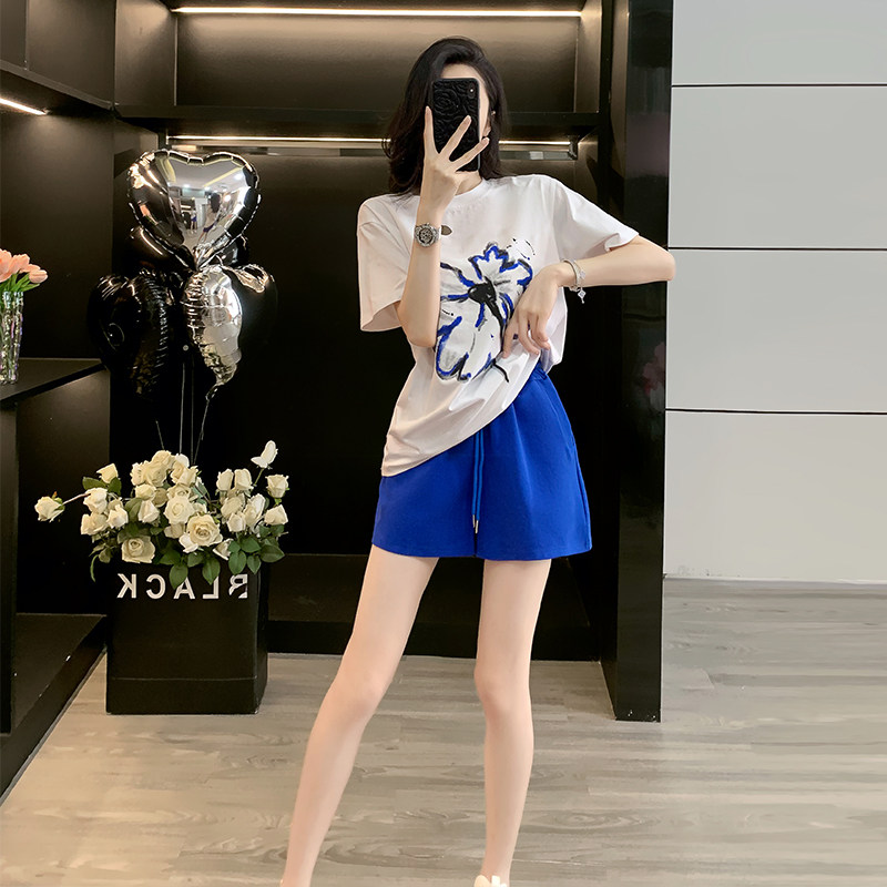 高级感美式慵懒印花短袖t恤套装