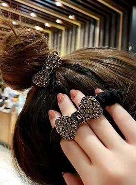 韩国东大门蝴蝶结水晶满钻发绳发圈复古扎马尾大肠圈头绳橡皮筋