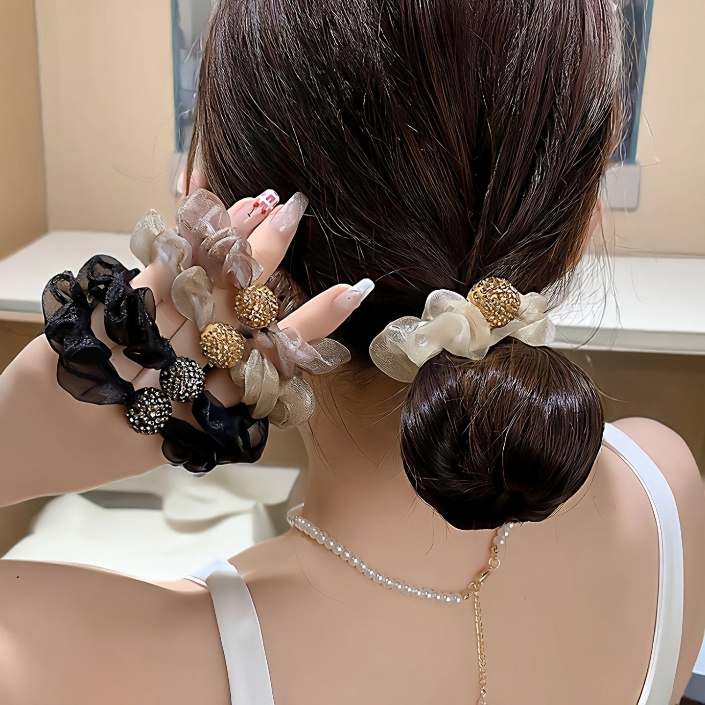 新款水钻网纱头绳女妈妈发圈