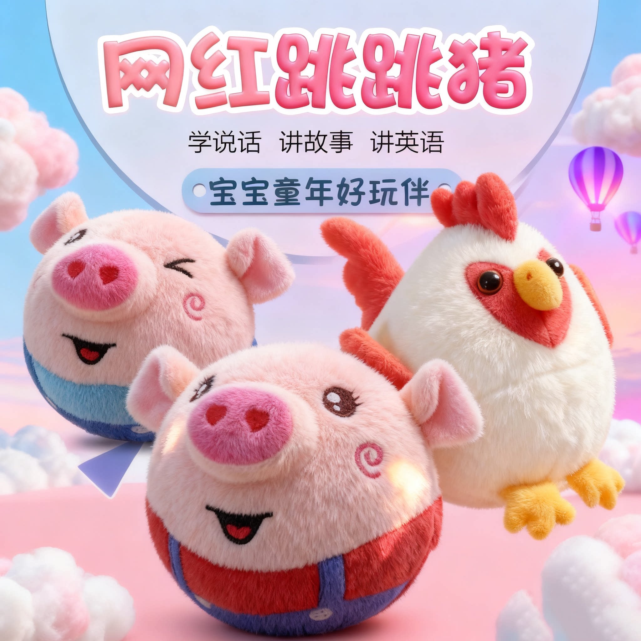 抖音跨境热卖同款跳跳猪玩具婴儿毛绒/玩偶/公仔/布