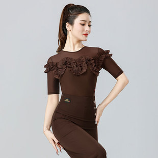 丹宝罗摩登舞上装2025年高端品牌女士连体衣国标舞拉丁练功服中袖