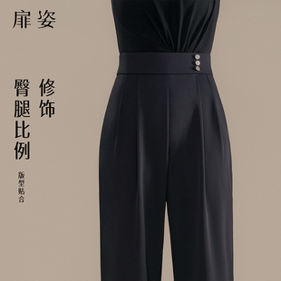 扉姿 摩登舞蹈裤女士高档国标舞跳舞裤子夏季拉丁舞直筒裤F2149