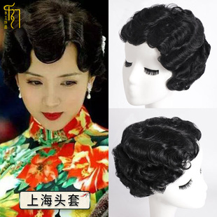 古装假发女复古波浪短卷发民国上海刘海发饰旗袍影楼发片头套头饰