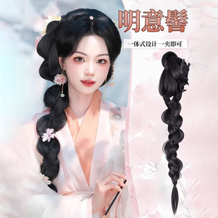 汉服古装头饰抓夹款侧麻花扭扭辫新中式入青云明意同款假发马尾辫