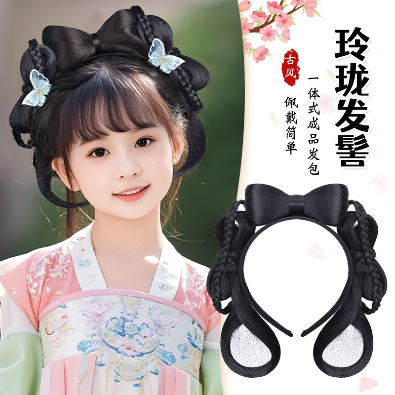 儿童古装汉服假发一体式垫发包