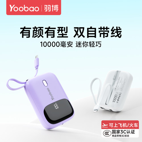 羽博1万毫安20W自带线充电宝