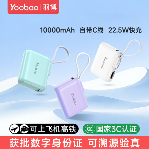 羽博10000mAh自带线迷你充电宝
