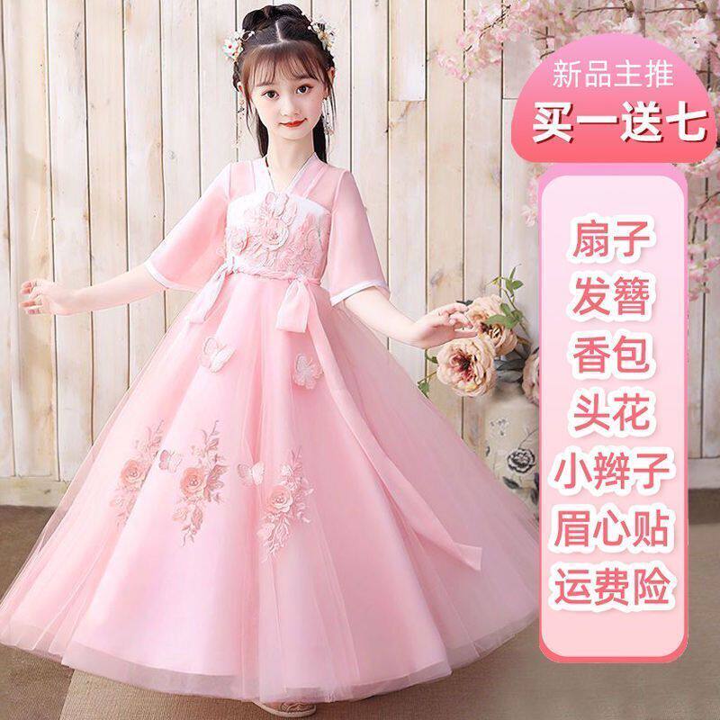 汉服女童连衣裙夏季薄款短袖唐装汉服