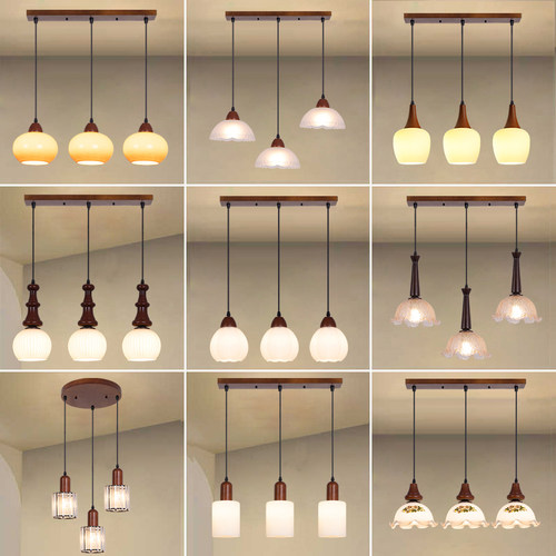 中古风新款胡桃木三头餐厅吊灯