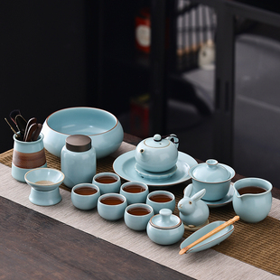 家用轻奢高档陶瓷茶壶盖碗茶杯高端礼品 宇轩天青汝窑功夫茶具套装