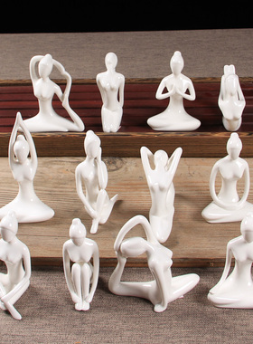 瑜伽少女风陶瓷抽象人物壁柜摆件