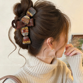 复古头发抓夹女毛呢蝴蝶结鲨鱼夹2025新款 高级感盘发夹高颜值发饰