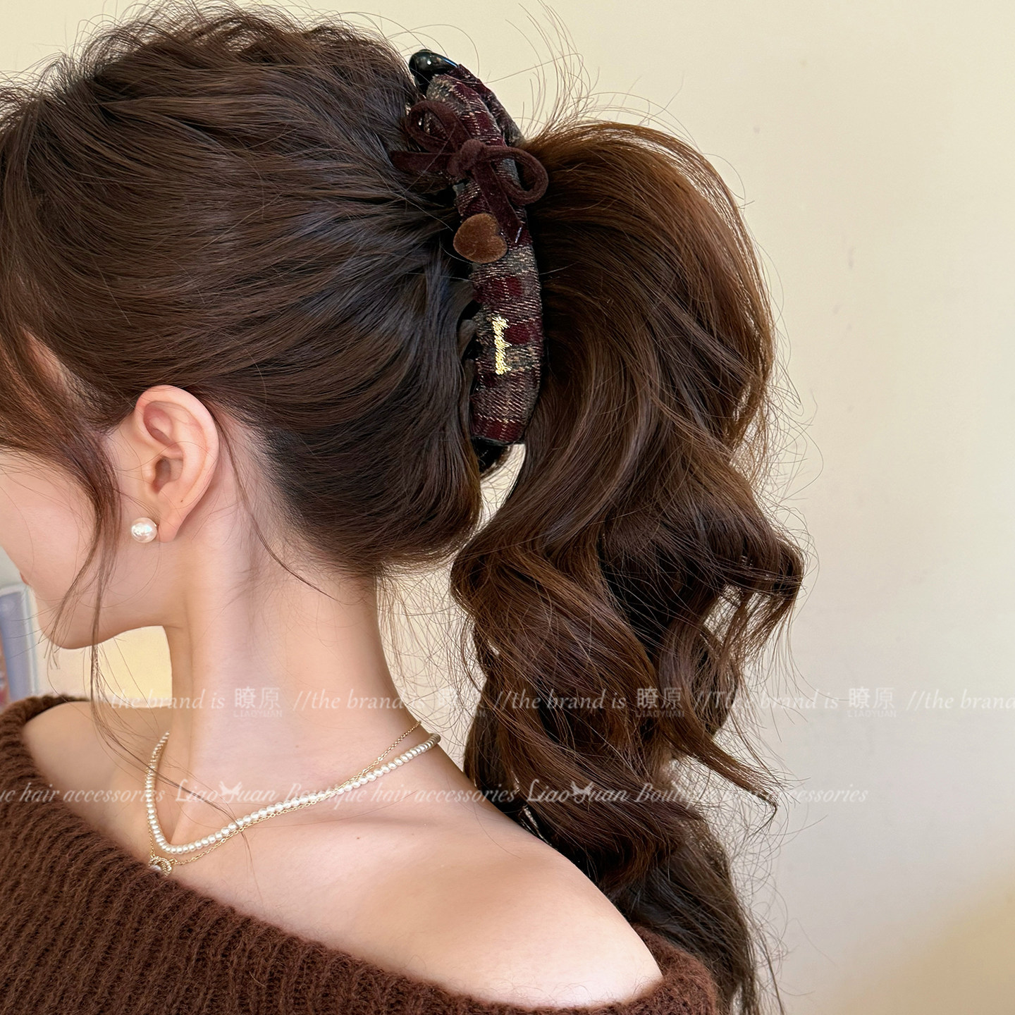 韩系学院纹格蝴蝶结发夹