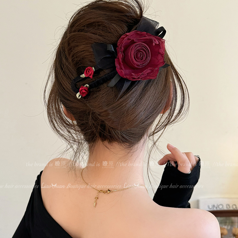 神秘玫瑰花朵发夹一字抓夹