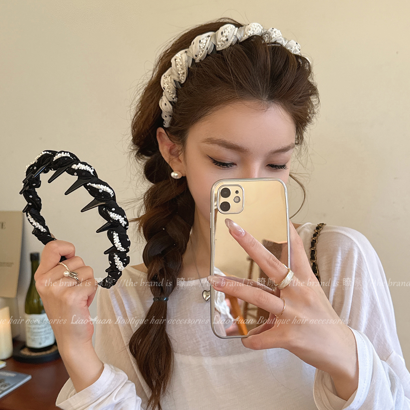 甜美波点增颅顶发箍女日常外戴韩国ins带齿头饰发卡防滑珍珠头箍