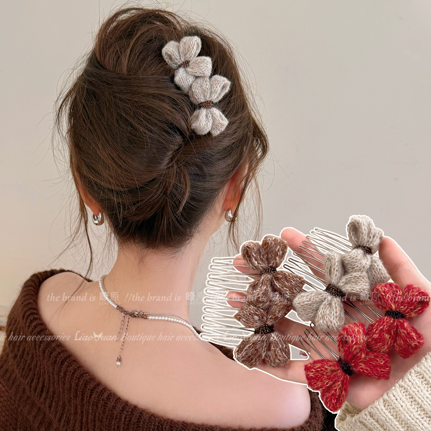韩国甜美针织蝴蝶结发夹