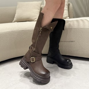 佰诗奴加绒高靴2025秋冬款184526101不过膝长筒靴超轻不累脚厚底