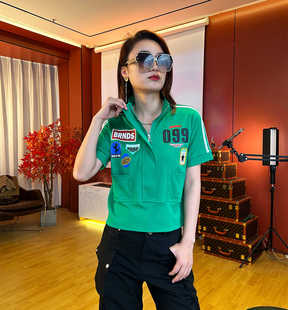 KM30026拼接印花时尚 翻领T恤百搭