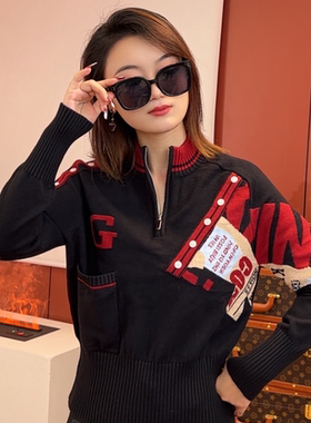 KM50027秋冬时尚字母毛衣立领套头针织衫