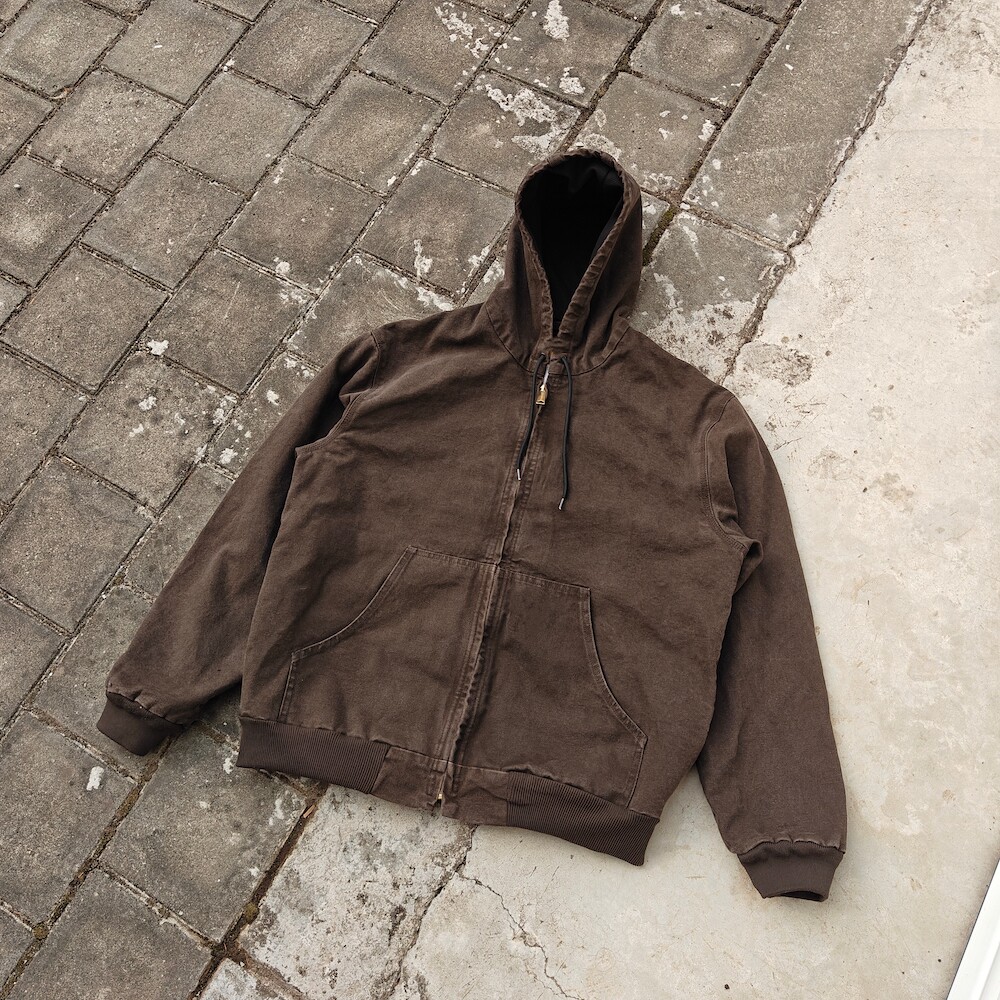 thumbnail for Thin! J130 Kaha-style canvas hooded cotton jacket boxy canvas workwear washed distressed vintage jacket for men and women