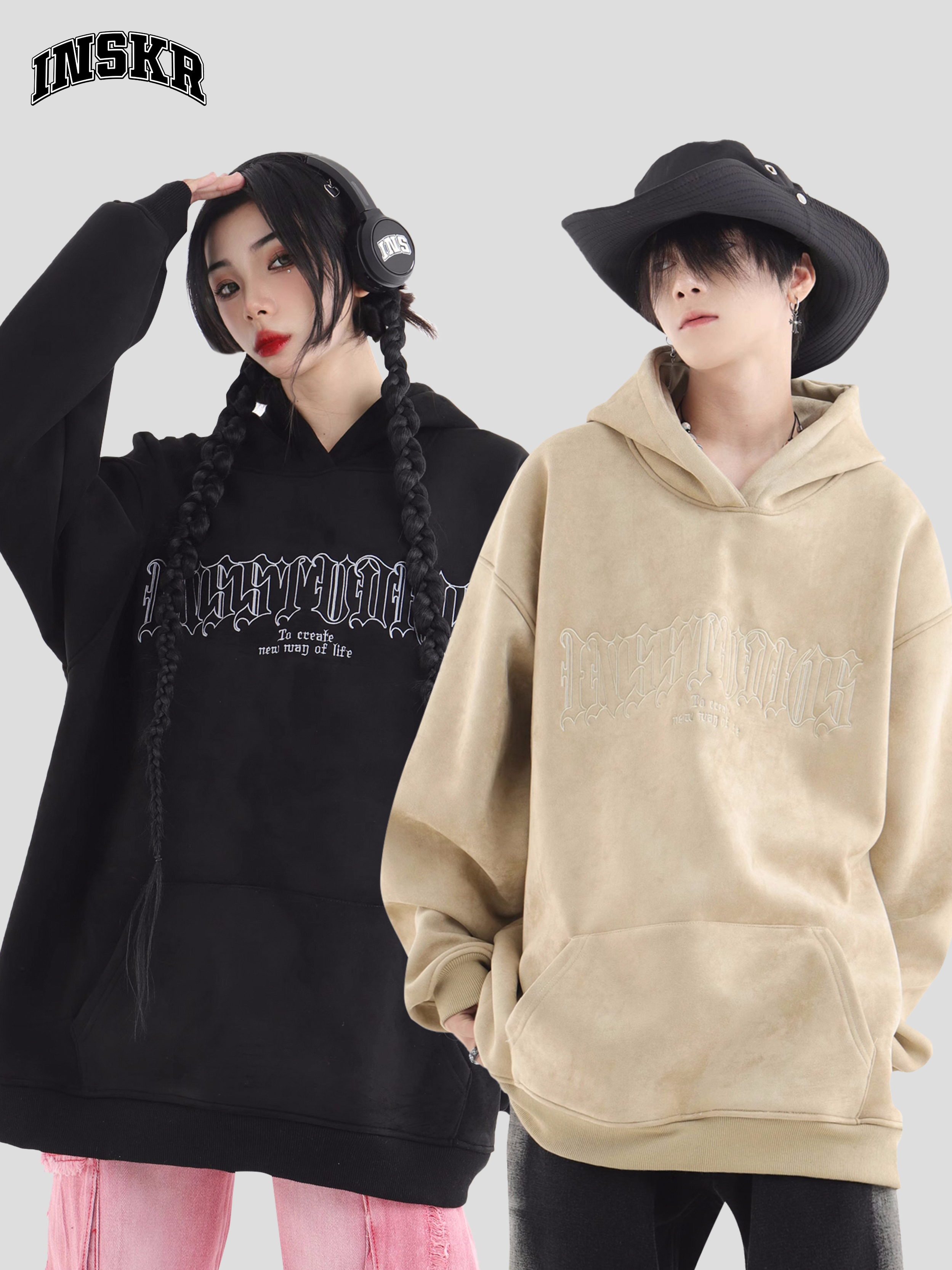 【INSKR】国潮牌麂皮绒加绒卫衣