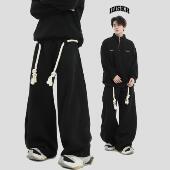 宽松阔腿休闲运动卫裤 编织粗绳弯刀裤 国潮牌情侣美式 男 INSKR