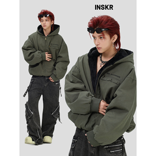【INSKR】国潮美式复古「巴恩风加厚工装棉服」仿貂毛棉衣外套男