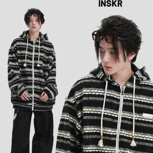 【INSKR】磨毛编织条纹针织卫衣